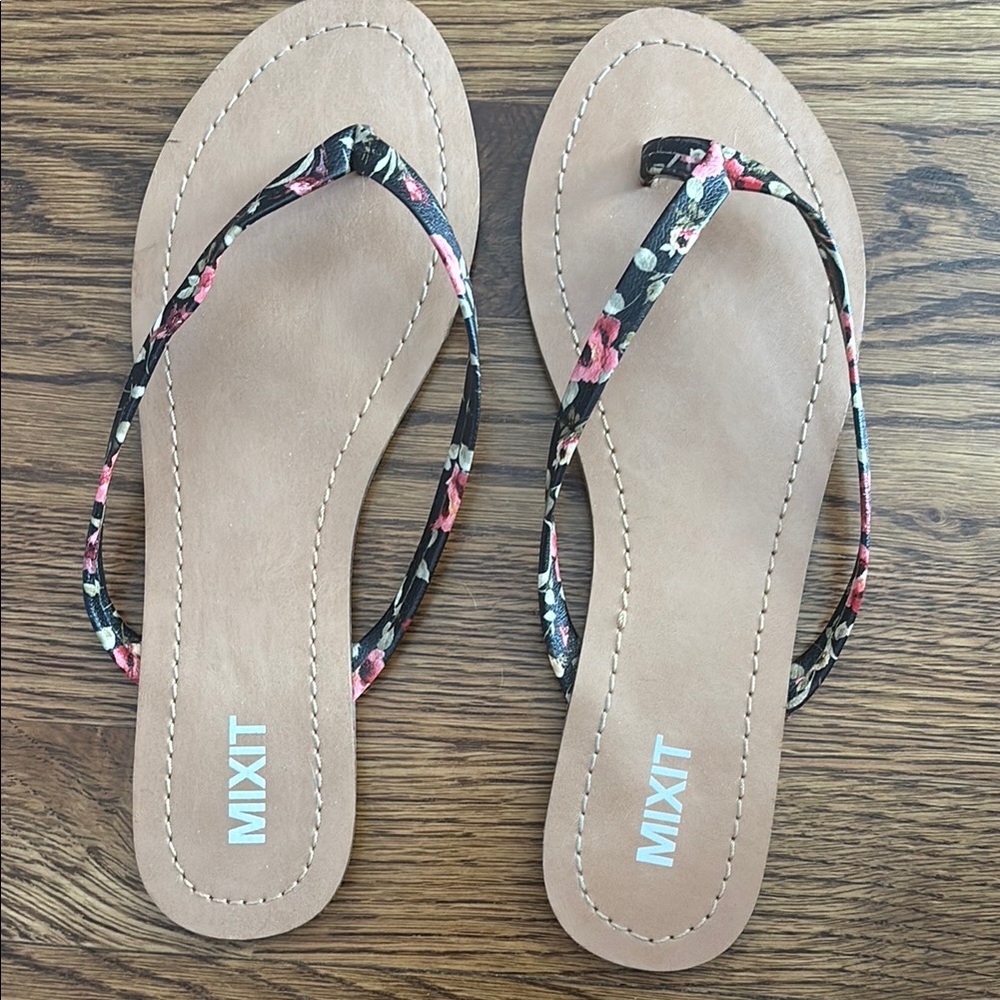 Mixit Tan and Pink Floral Sandals